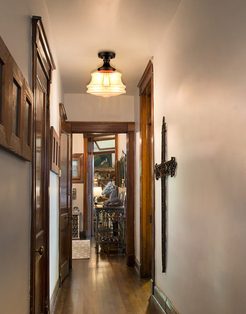 Black Glass Industrial Semi Flush Mount Ceiling Light for Hallway